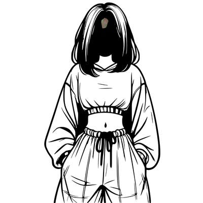 realistic girl faceless with baggy pants and a crop top