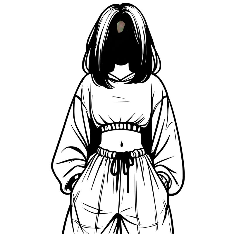 realistic girl faceless with baggy pants and a crop top