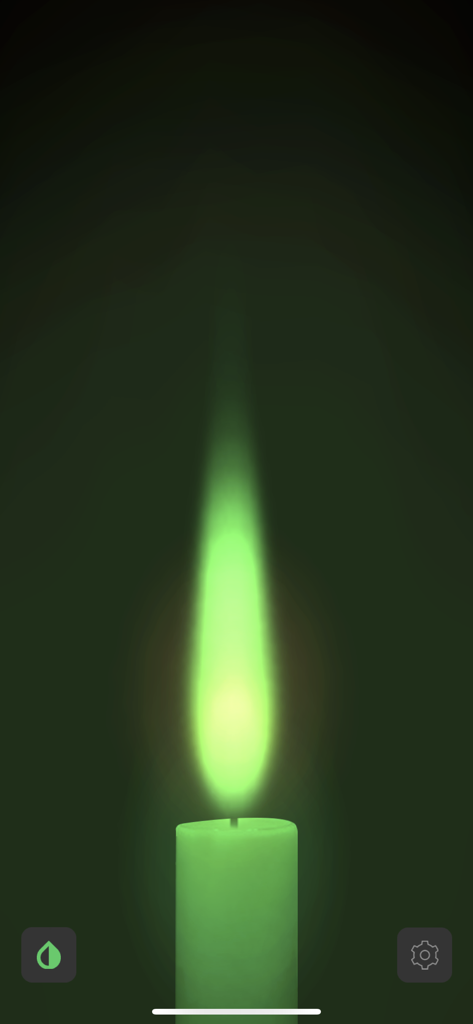 Soonsoon Candle Light - Minimalist mobile app screen showing a glowing green digital candle flame