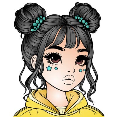realistic girl with space buns