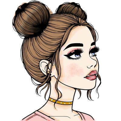 realistic girl with buns on the top of her head