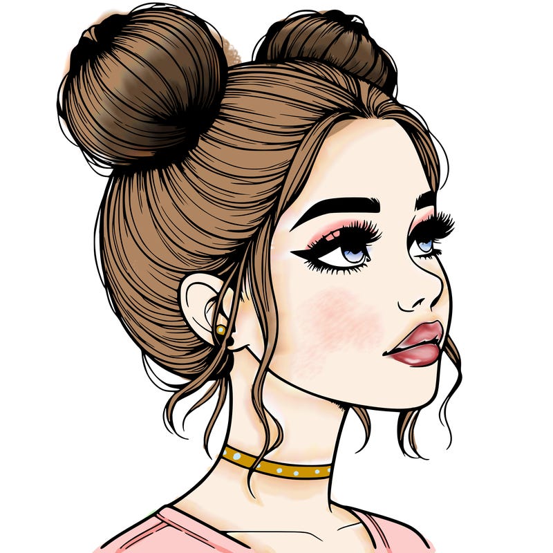 realistic girl with buns on the top of her head