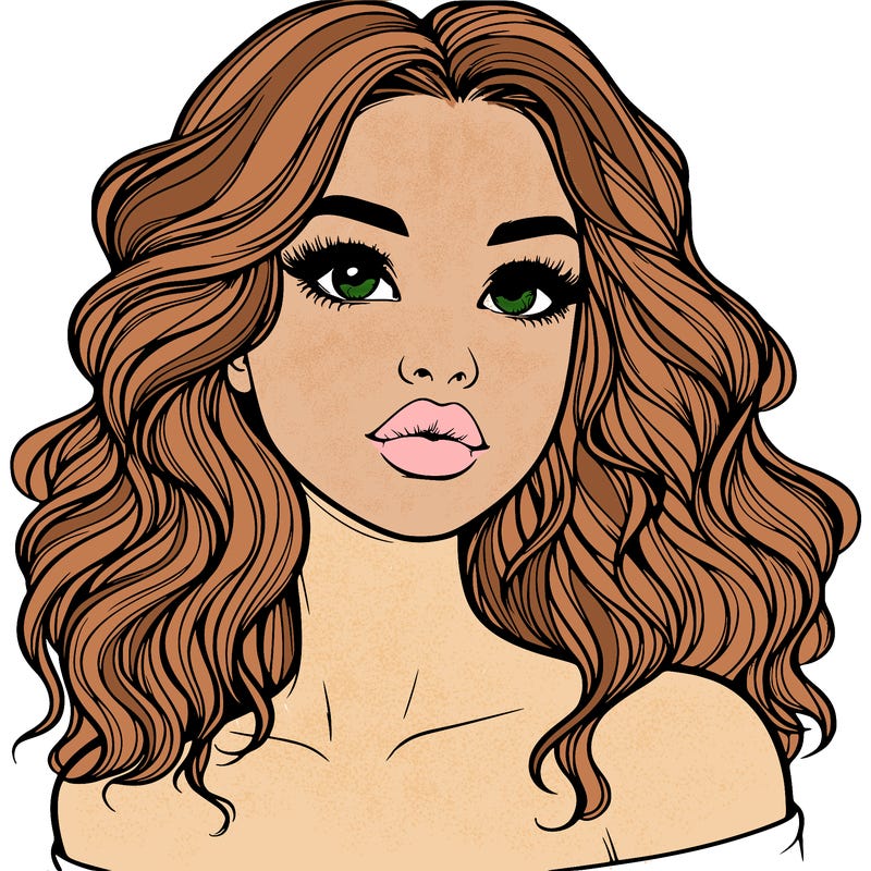 realistic girl with wavy hair and lips