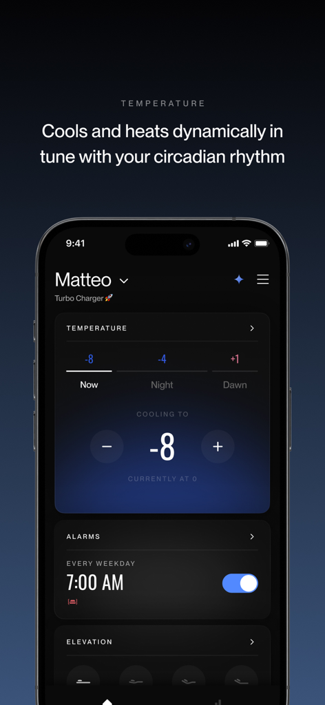 Eight Sleep - Eight Sleep app interface showing dynamic temperature settings for circadian rhythm optimization