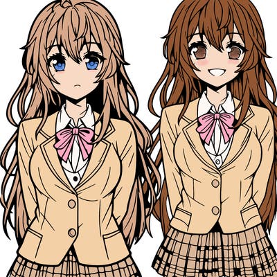 anime girl with school uniform smiling and long hair