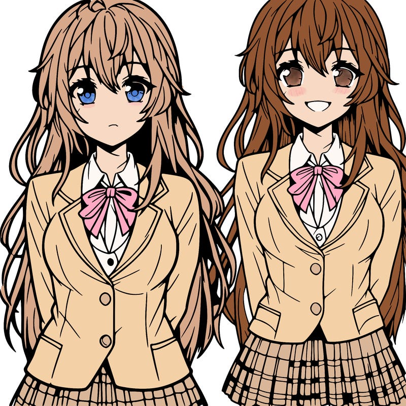 anime girl with school uniform smiling and long hair