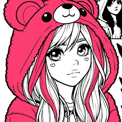 realistic girl in a bear hoodie