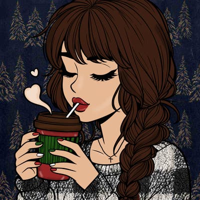 realistic girl drinking coffee