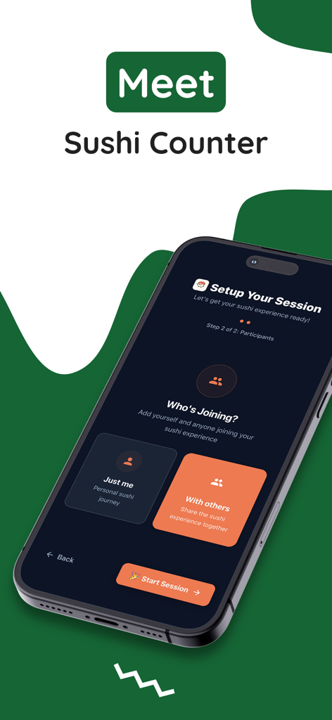 Sushi Counter - Setup screen for Sushi Counter app showing solo and group dining modes