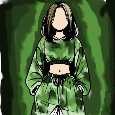 realistic girl faceless with baggy pants and a crop top