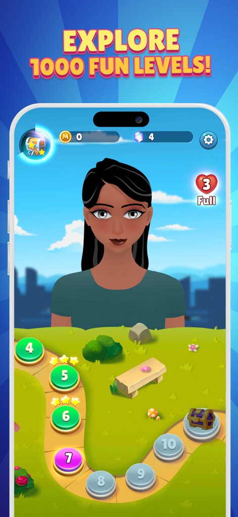 Mancala Adventures: Board Game - 다양한 레벨과 여성 아바타가 있는 사가 모험 맵을 보여주는 만칼라 어드벤처 게임 화면