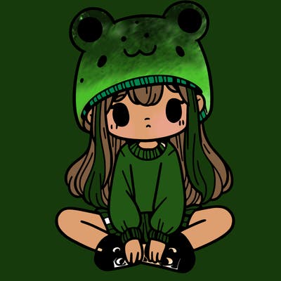 a girl wearing a frog hat and some frog socks
