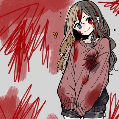 manga teen girl  in a sweater and baggy pants