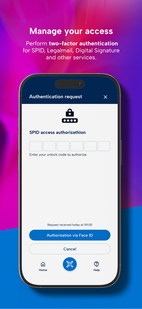 My Infocert - My Infocert app authentication request screen for SPID with Face ID option