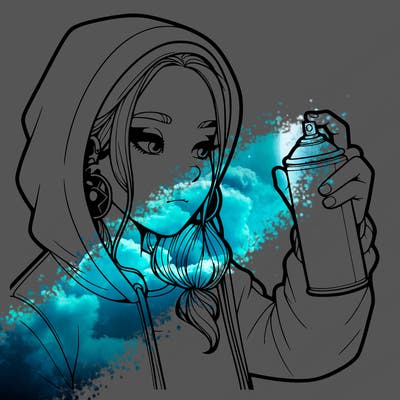 a realistic girl, spray painting