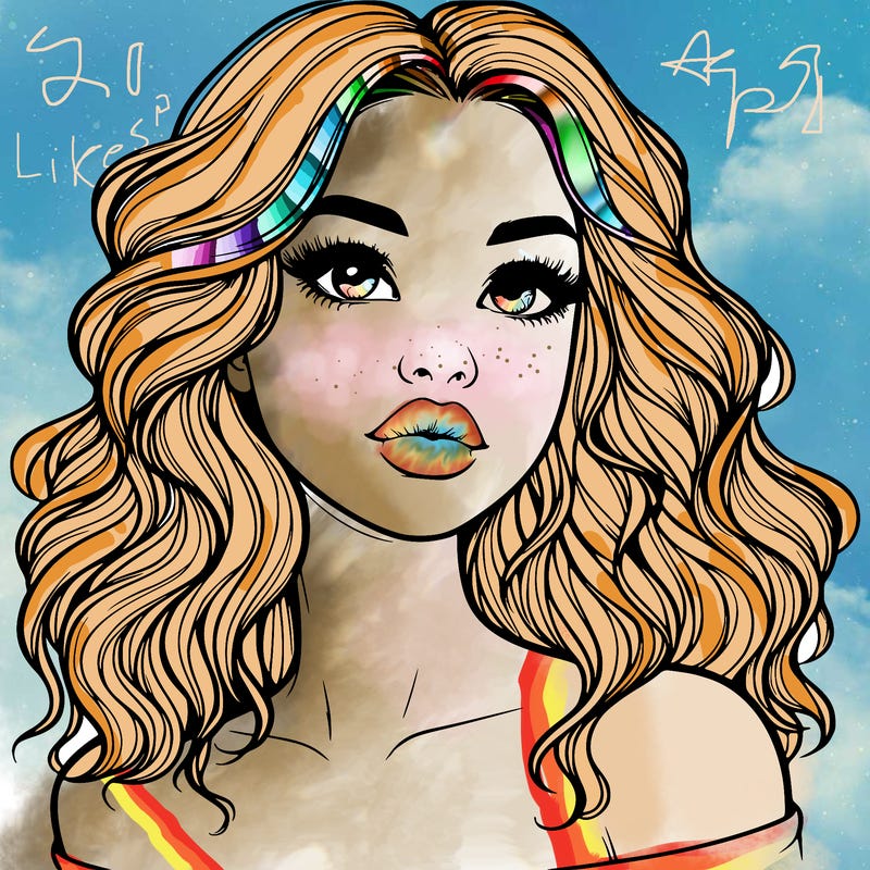 realistic girl with wavy hair and lips