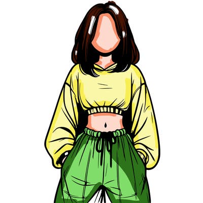 realistic girl faceless with baggy pants and a crop top