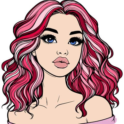 realistic girl with wavy hair and lips
