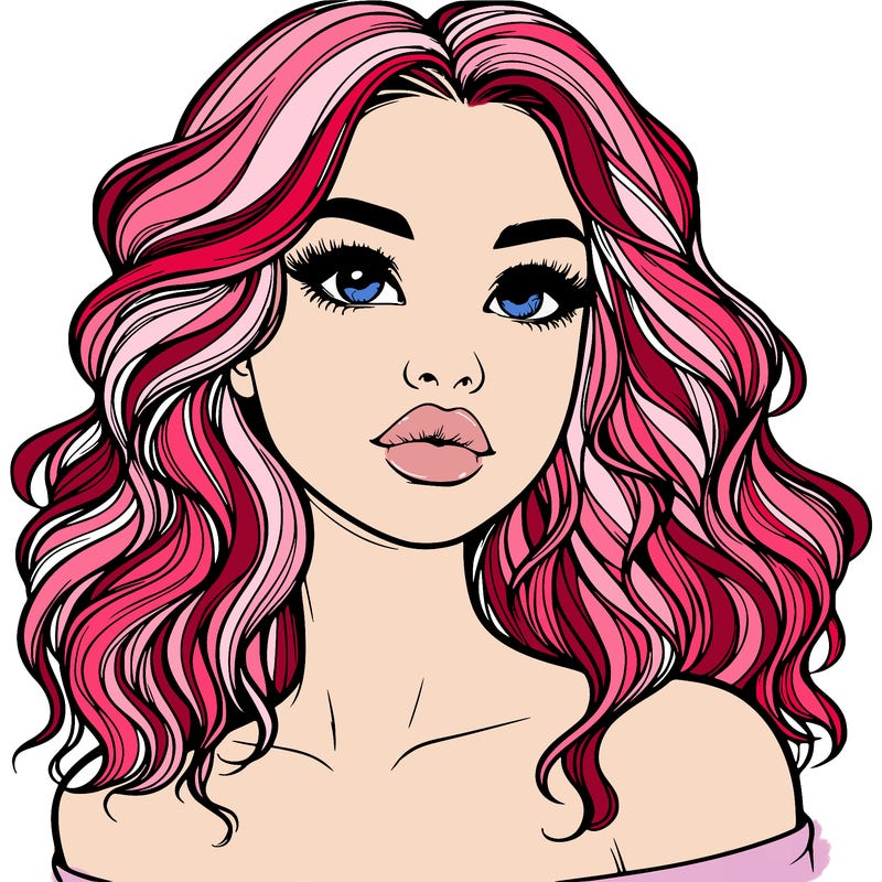realistic girl with wavy hair and lips