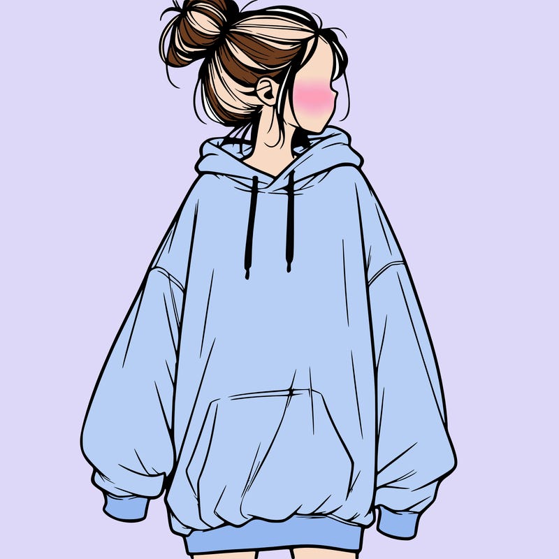 realistic girl with a oversized sweatshirt on and a bun