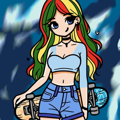 girl wearing crop top with skateboard