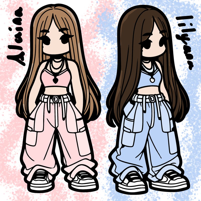 girl in baggy pants crop top and long hair