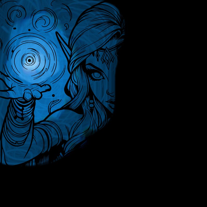 realistic scary beautiful elf sorceress casting spell