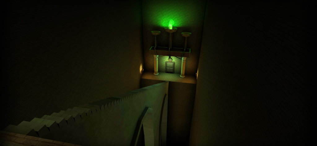 Legacy 3 - The Hidden Relic - Un ponte di pietra che conduce a una misteriosa fiamma verde in un tempio antico.