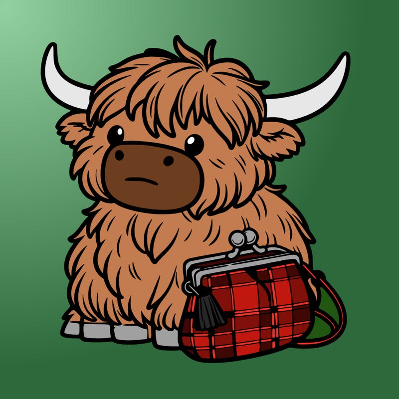 highland cow in a purse