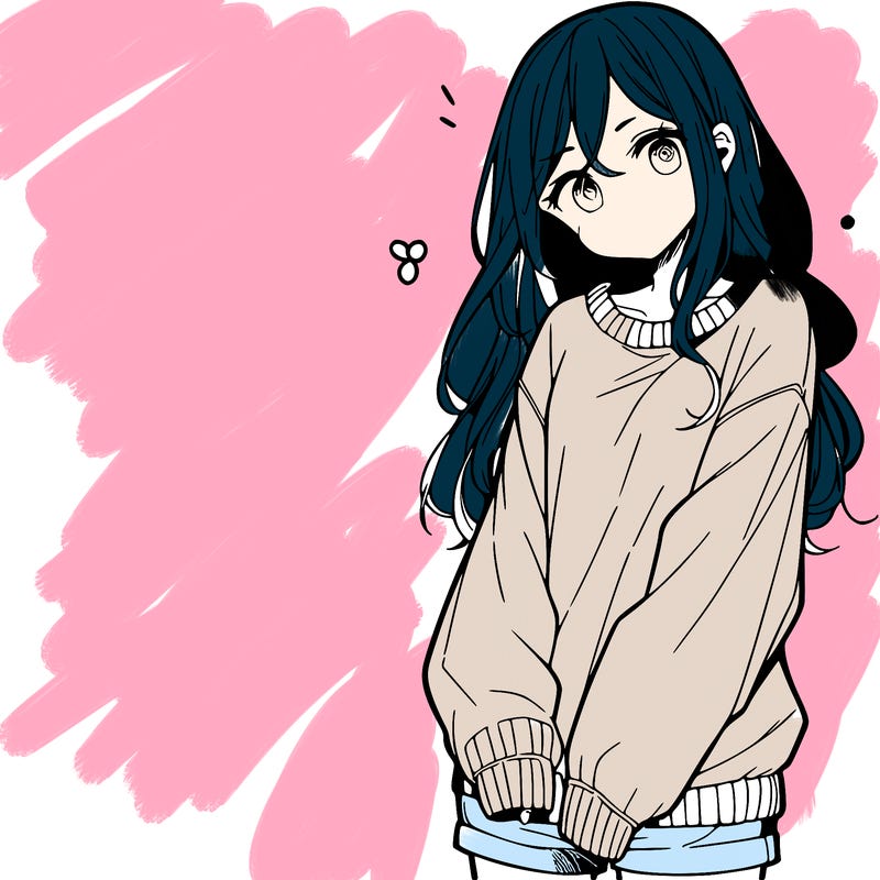 manga teen girl  in a sweater and baggy pants