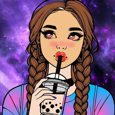 realistic girl with braided hair drinking boba