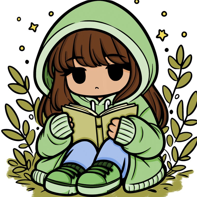 girl in oversized hoodie reading a book