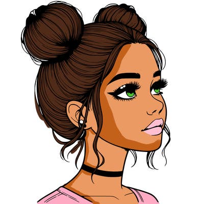 realistic girl with buns on the top of her head