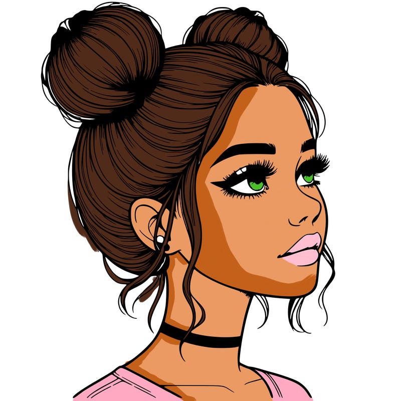 realistic girl with buns on the top of her head