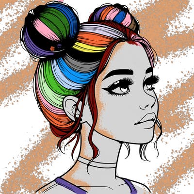 realistic girl with buns on the top of her head