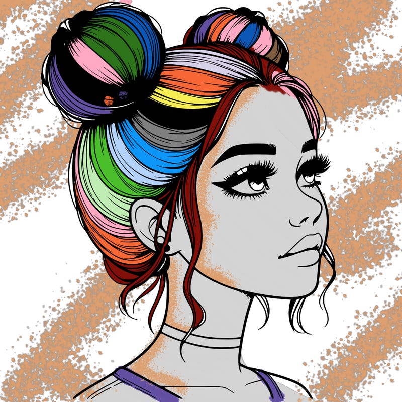 realistic girl with buns on the top of her head