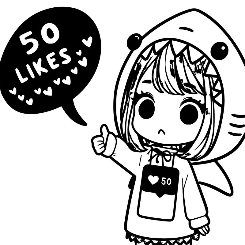 girl with a shark costume saying 50 likes