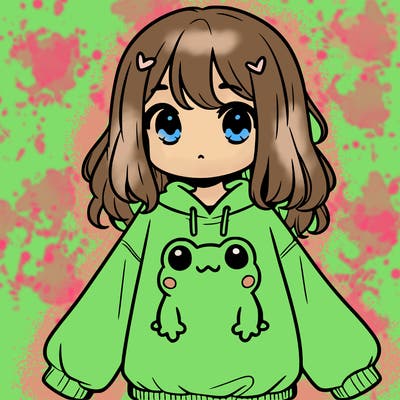 girl wearing frogging sweatshirt