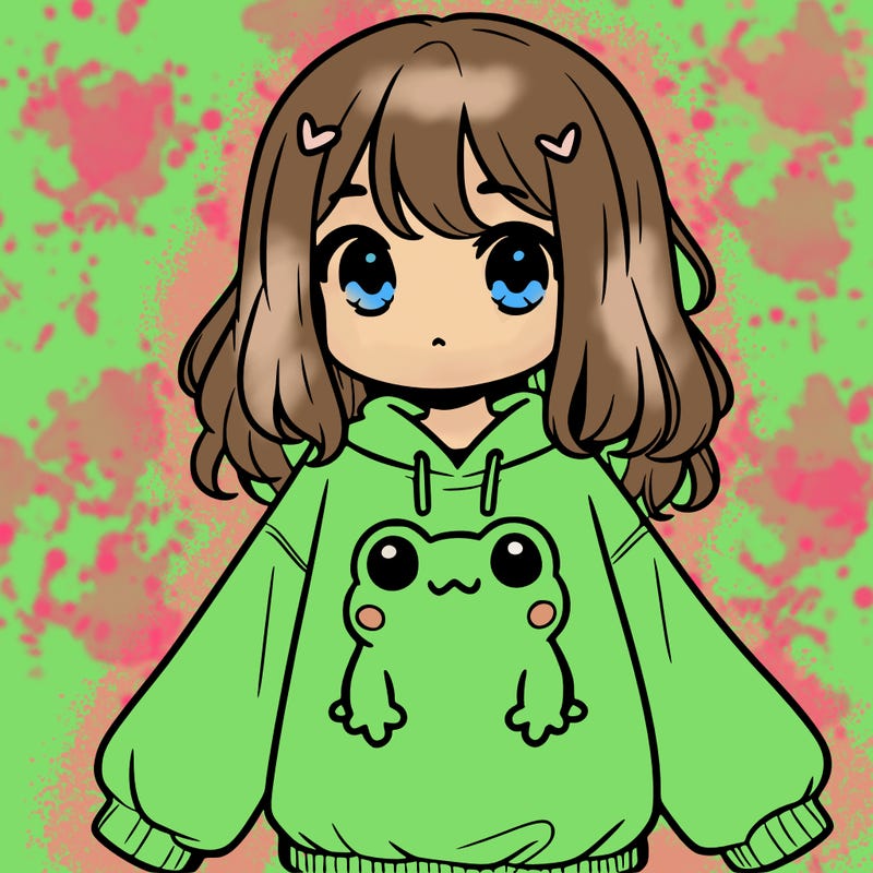 girl wearing frogging sweatshirt