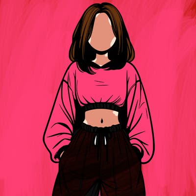 realistic girl faceless with baggy pants and a crop top