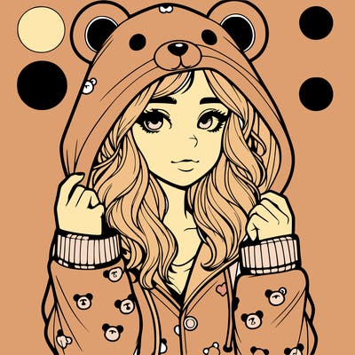 realistic girl in a animal pjs hoodie