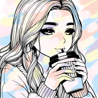 realistic girl drinking coffee