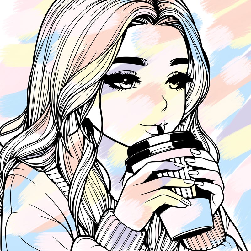 realistic girl drinking coffee