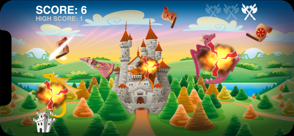 Dragon Slayer Quest - Dragon Slayer Quest gameplay showing dragons being slashed in front of a castle