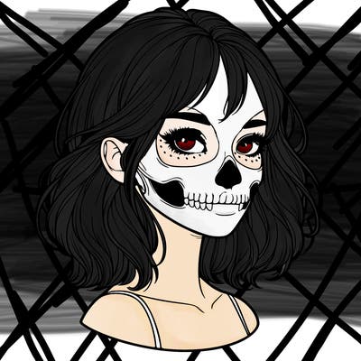 realistic girl with skull