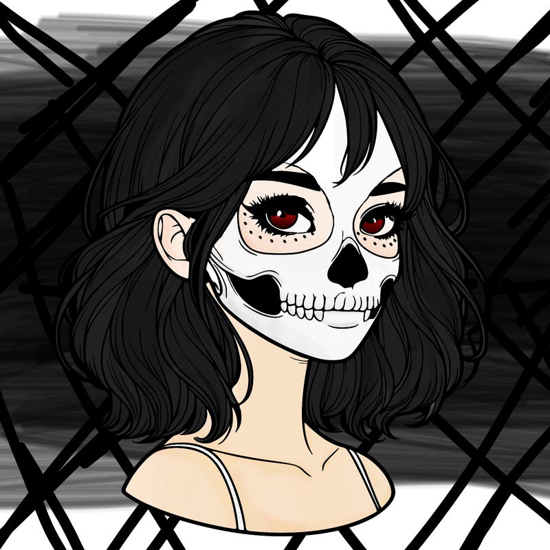 realistic girl with skull