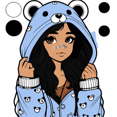 realistic girl in a animal pjs hoodie