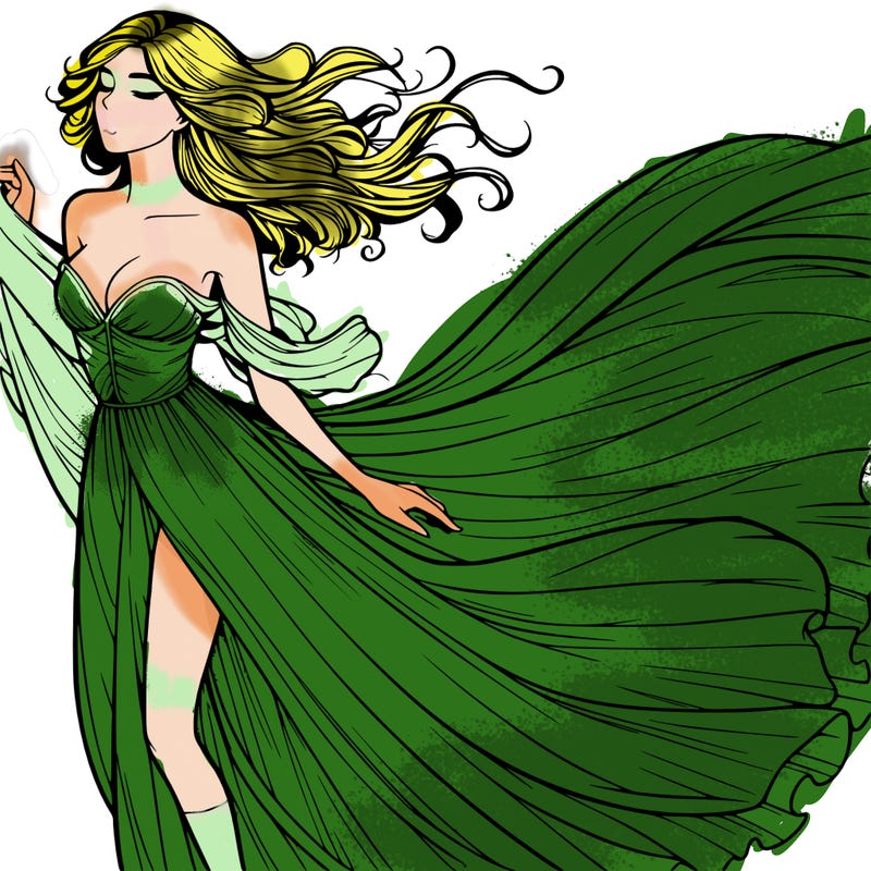 realistic woman in dress flowing the the wind