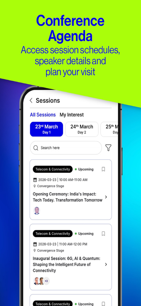 EI Expo - EI Expo app conference agenda screen with session schedules and speaker information