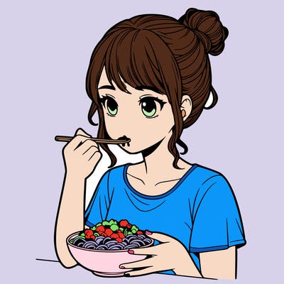a realistic girl, eating food